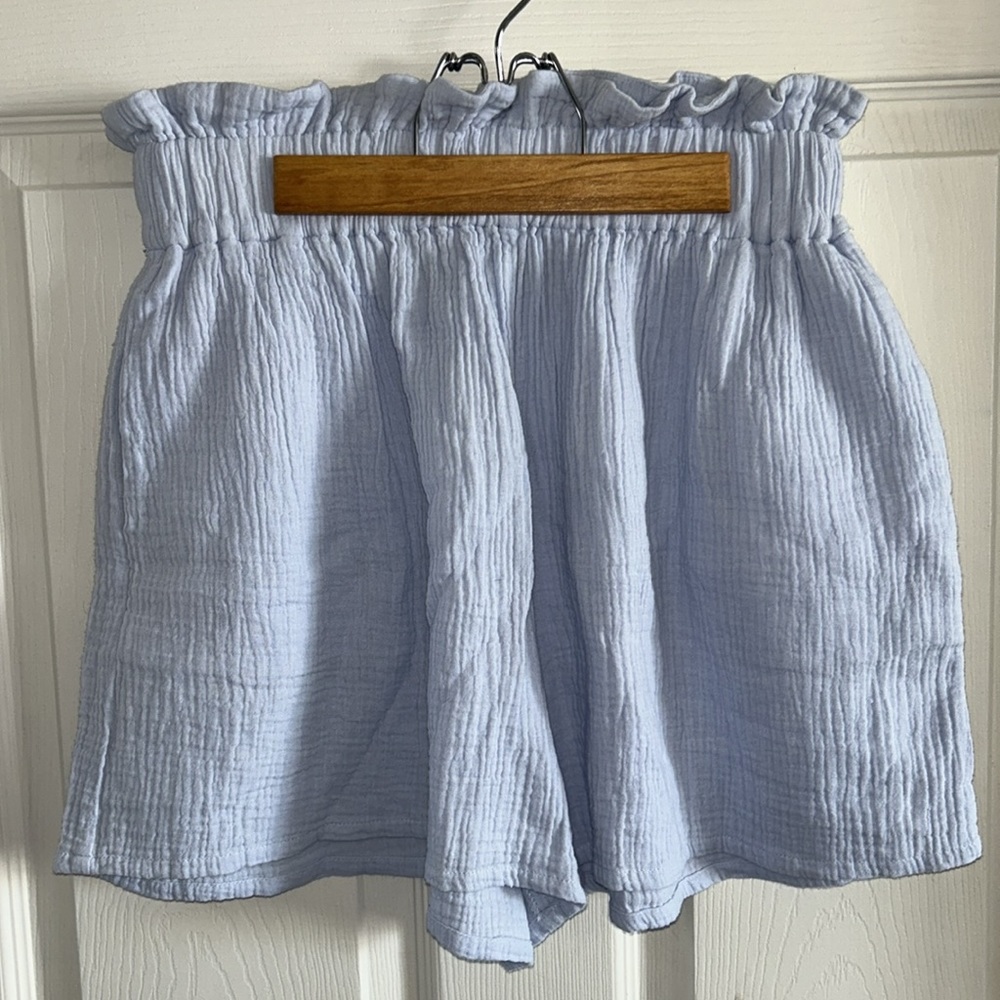 Vici Women’s Spring Paperbag High Waist Baby Blue Pull On Cotton Shorts Sz Large